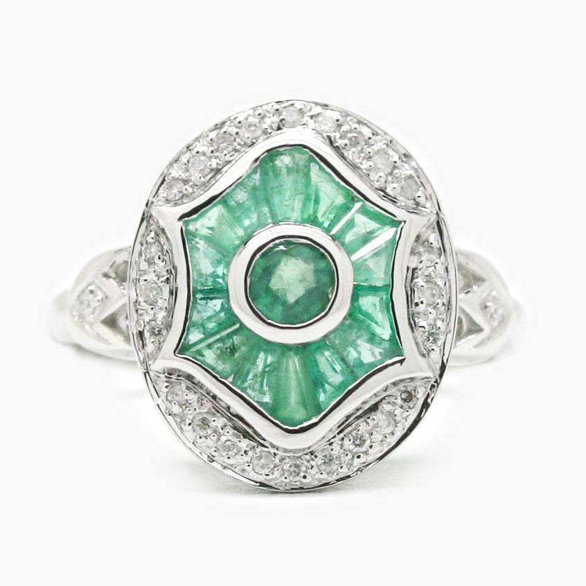 NEW Diamond & Emerald 9 Carat White Gold Ring - Jordans Jewellers