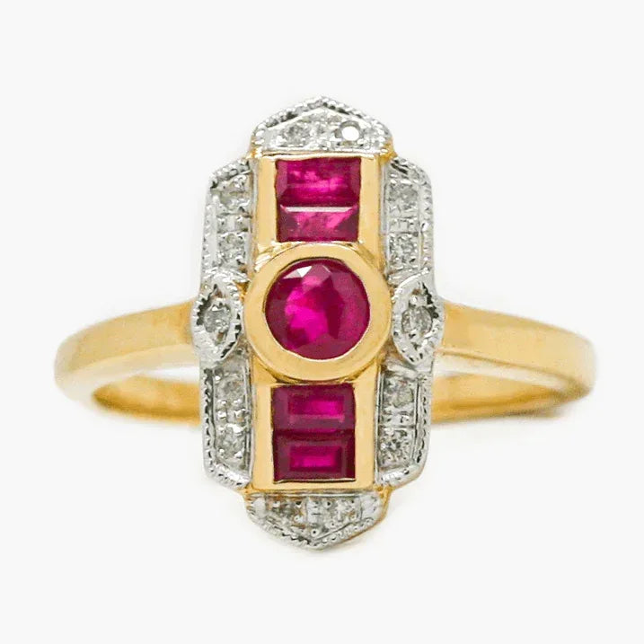 NEW 9 Carat Yellow Gold Ruby & Diamond Ring - Jordans Jewellers