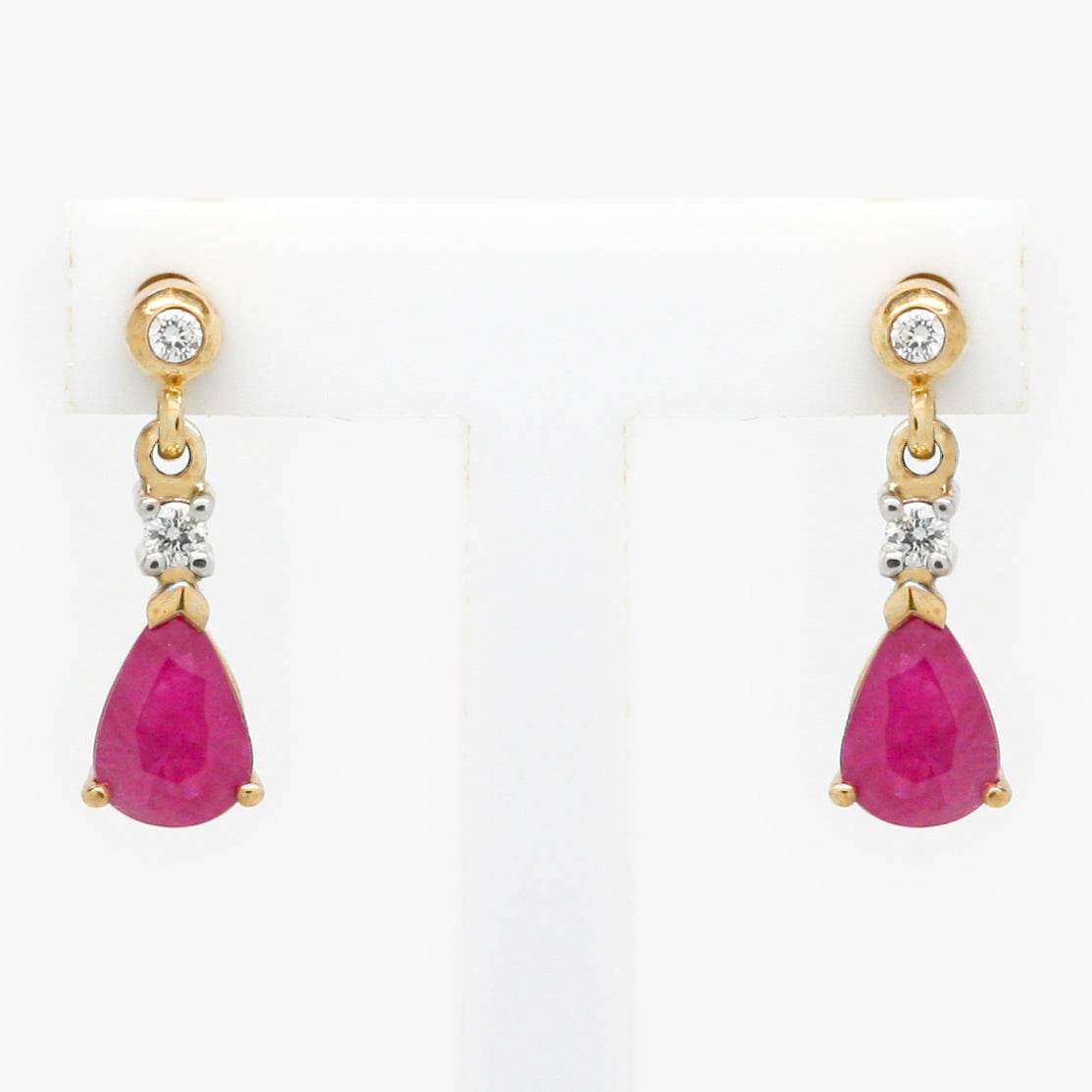 NEW 9CT Yellow Gold Ruby & Diamond Drop Earrings - Jordans Jewellers