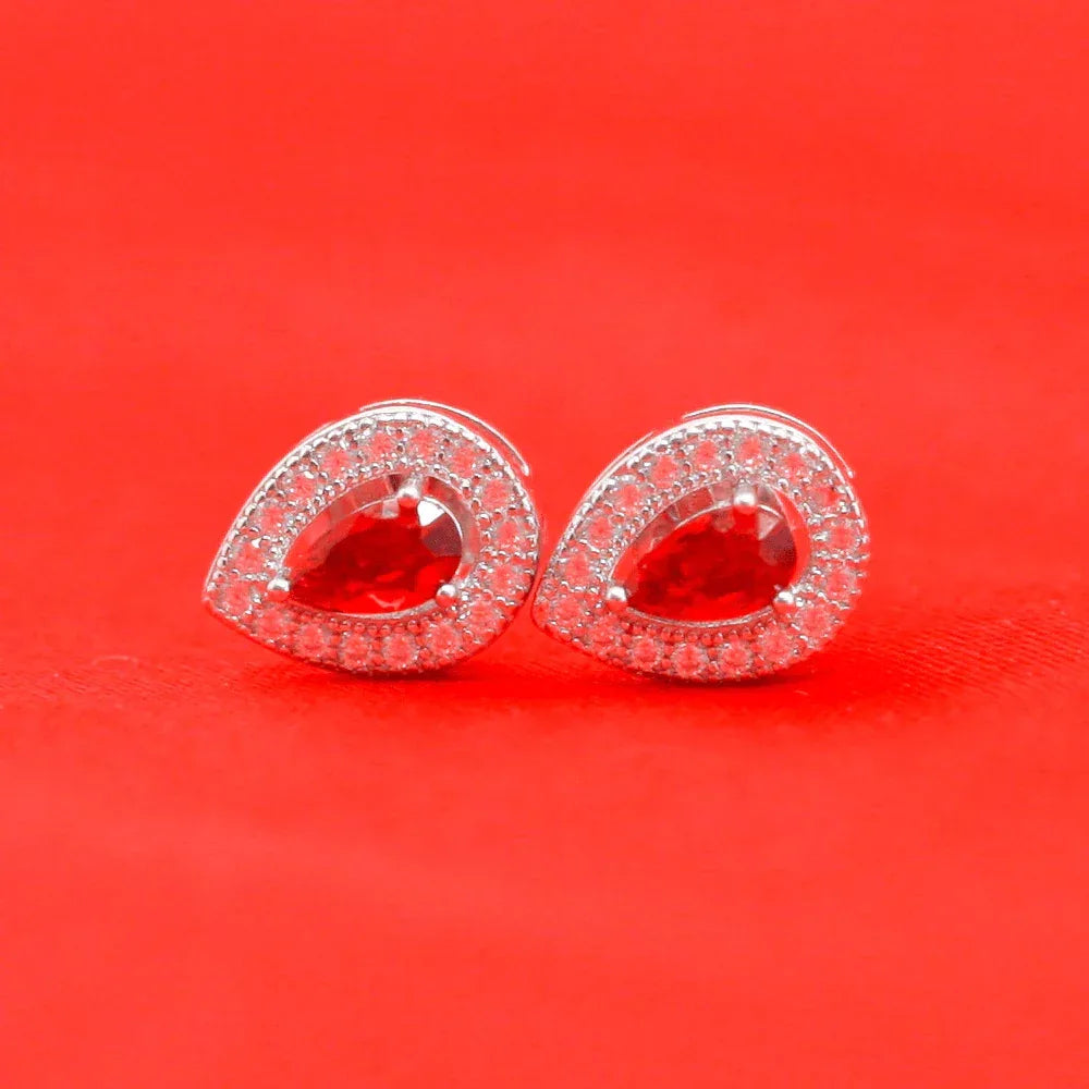 New Red CZ Pear Shaped Silver Earrings - Jordans Jewellers