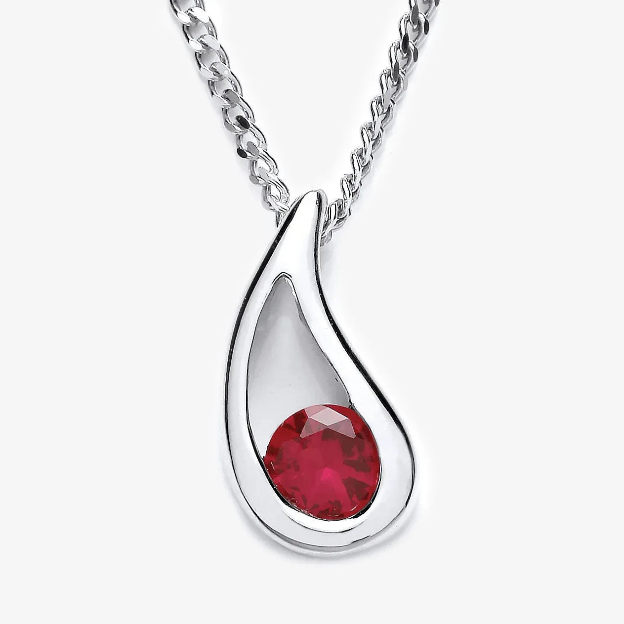 NEW Red CZ Silver Pendant Necklace - Jordans Jewellers