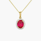 NEW 9 Carat Yellow Gold Red & White CZ Pendant Necklace - Jordans Jewellers