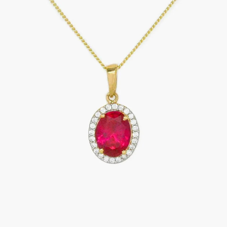 NEW 9 Carat Yellow Gold Red & White CZ Pendant Necklace - Jordans Jewellers