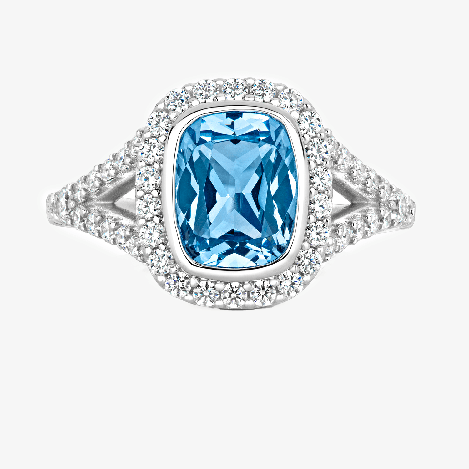 NEW Halo Split Shoulder Pale Blue Ring - Jordans Jewellers