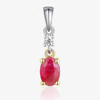 NEW 9ct White Gold Oval Ruby and Diamond Drop Pendant Necklace - Jordans Jewellers