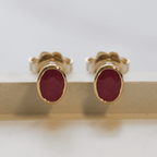 NEW 9 Carat Yellow Gold Ruby Rubover Stud Earrings - Jordans Jewellers