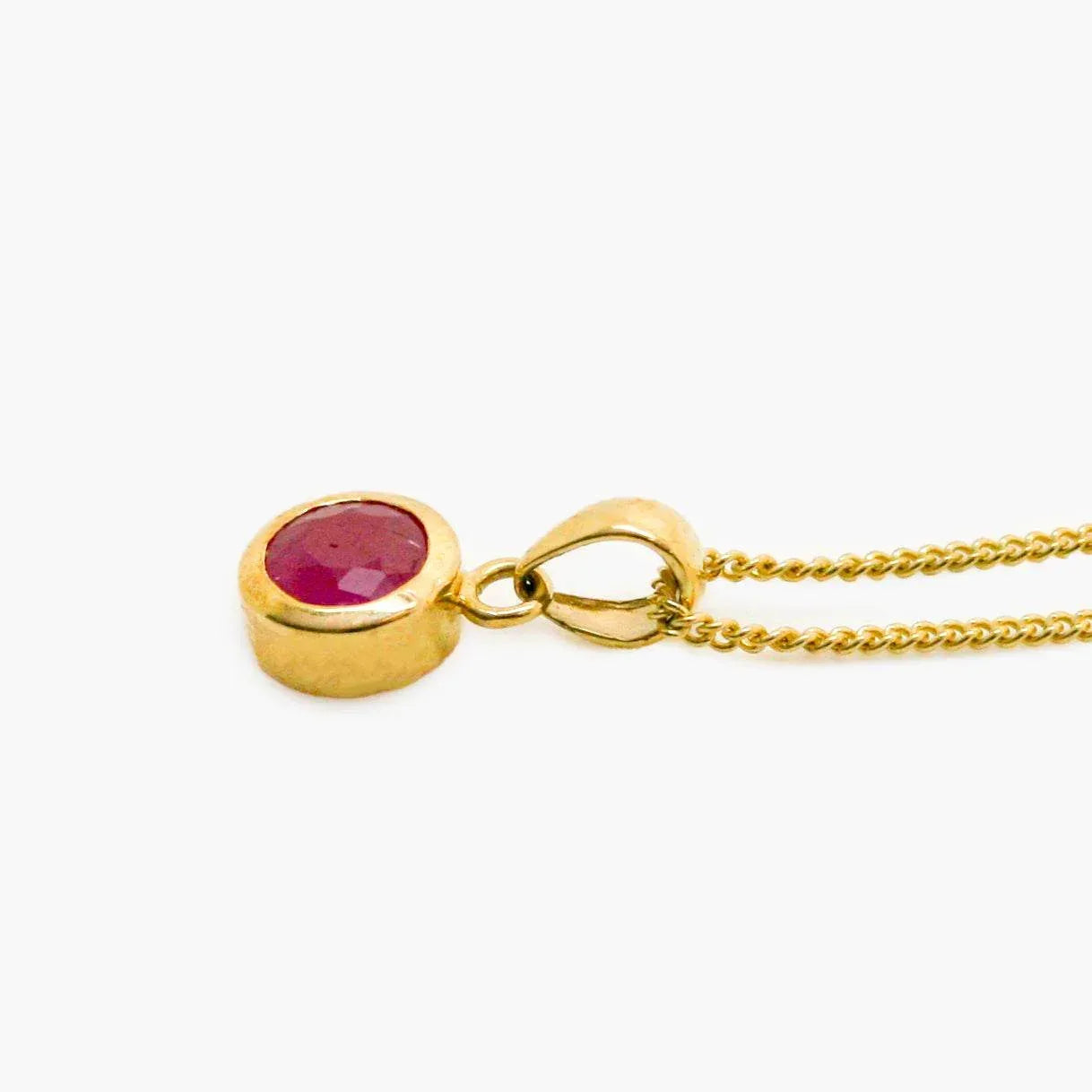 NEW 9 Carat Yellow Gold Ruby Round Pendant Necklace - Jordans Jewellers