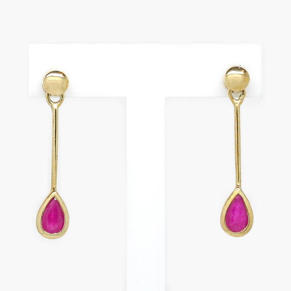 NEW 9 Carat Yellow Gold Ruby Drop Earrings - Jordans Jewellers
