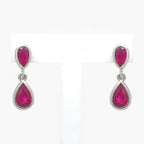 NEW 9CT White Gold Ruby Drop Earrings - Jordans Jewellers