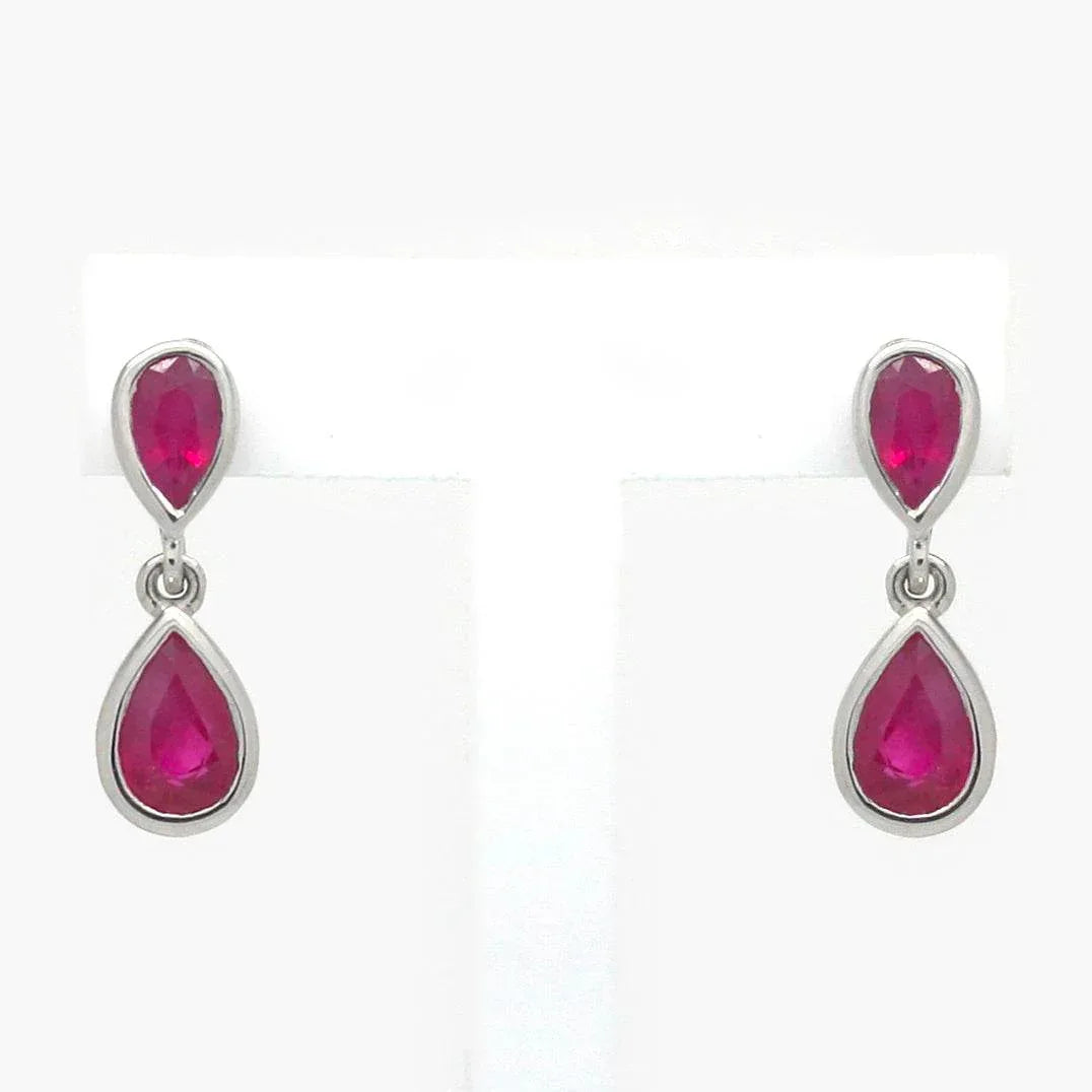 NEW 9CT White Gold Ruby Drop Earrings - Jordans Jewellers