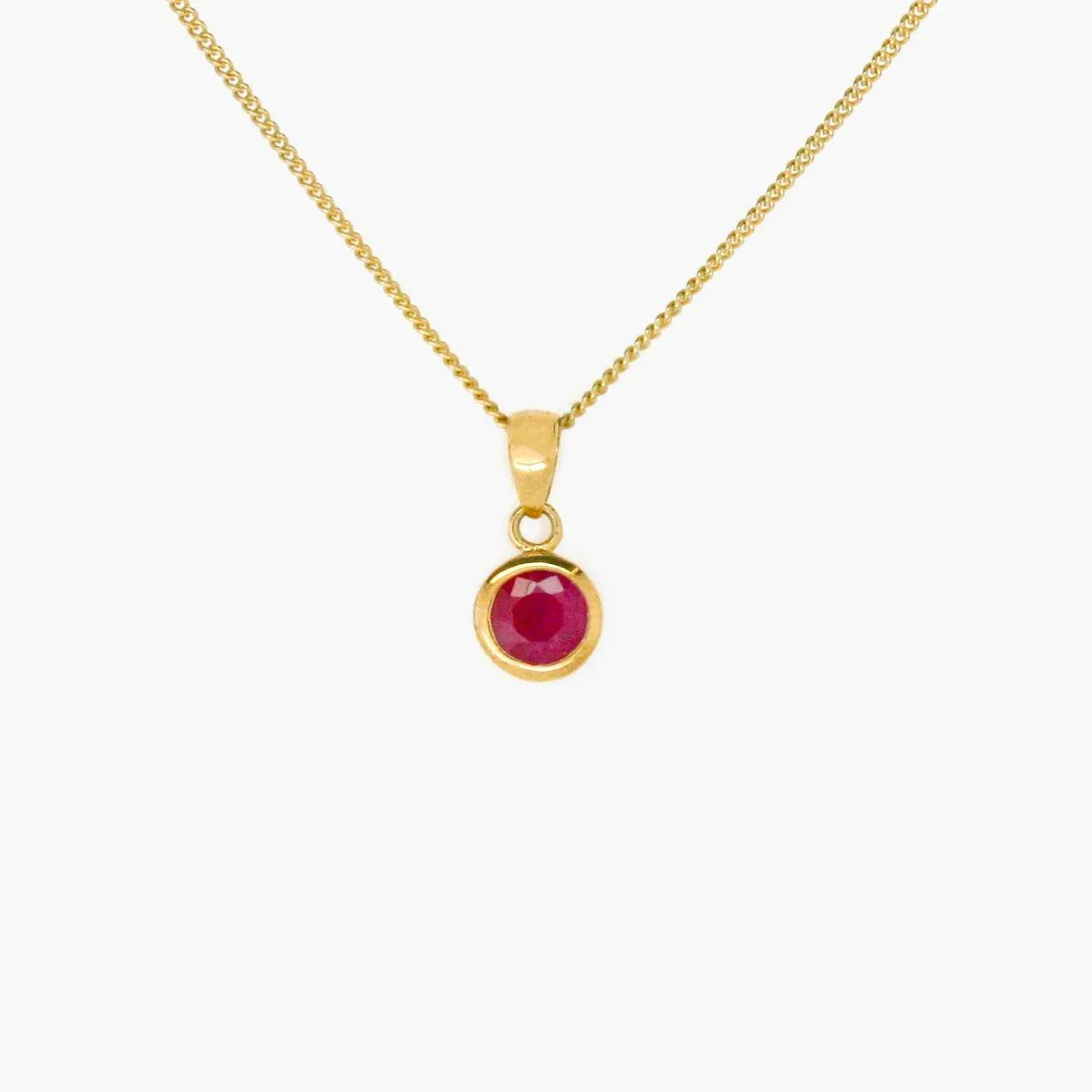 NEW 9 Carat Yellow Gold Ruby Round Pendant Necklace - Jordans Jewellers