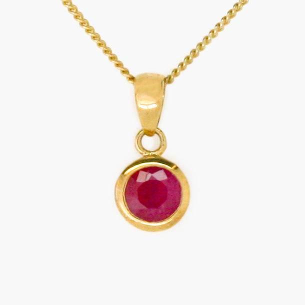 NEW 9 Carat Yellow Gold Ruby Round Pendant Necklace - Jordans Jewellers