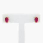 NEW 9 Carat Yellow Gold Ruby Oval Stud - Jordans Jewellers
