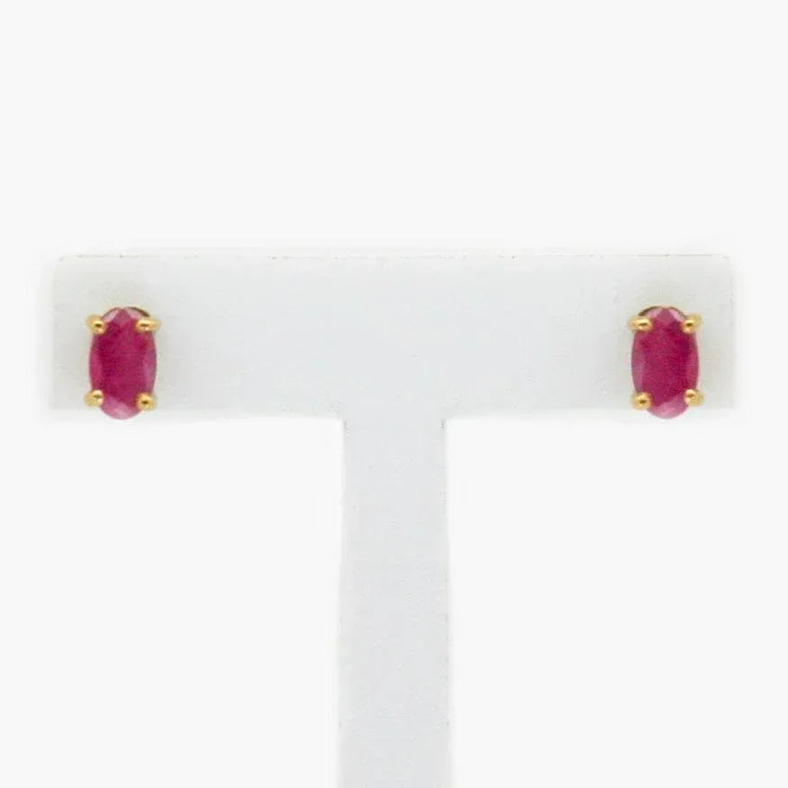 NEW 9 Carat Yellow Gold Ruby Oval Stud - Jordans Jewellers