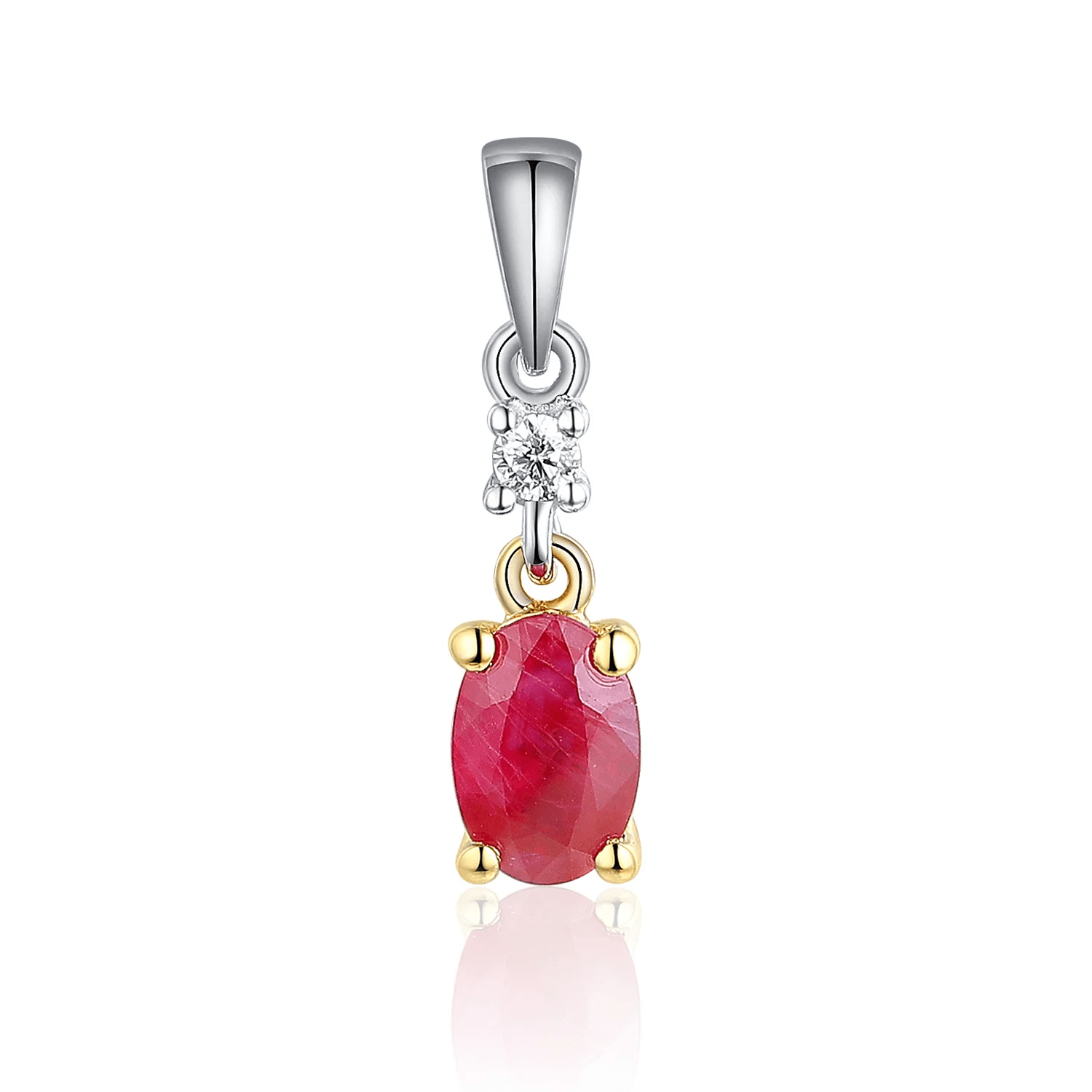 NEW 9ct White Gold Oval Ruby and Diamond Drop Pendant Necklace - Jordans Jewellers