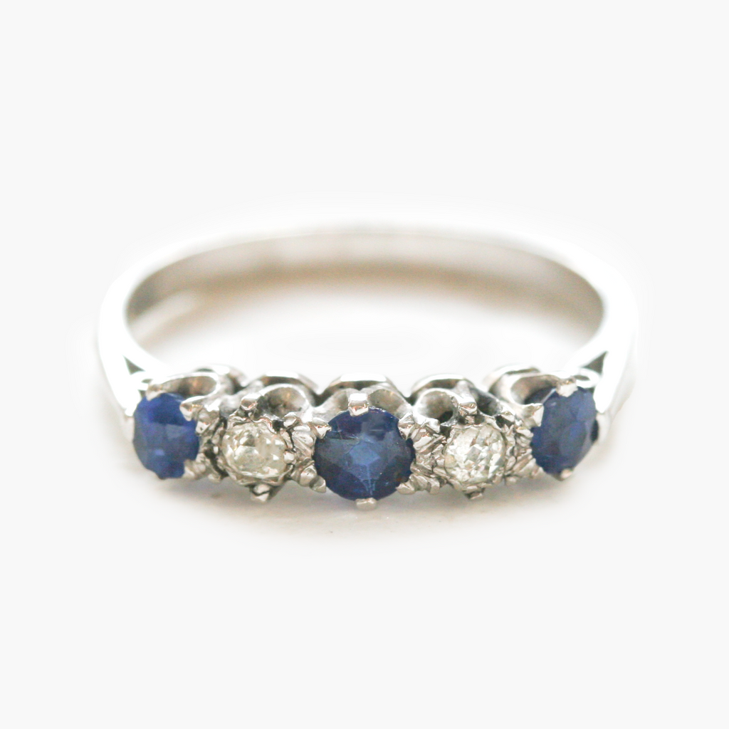 white gold diamond and sapphire ring 