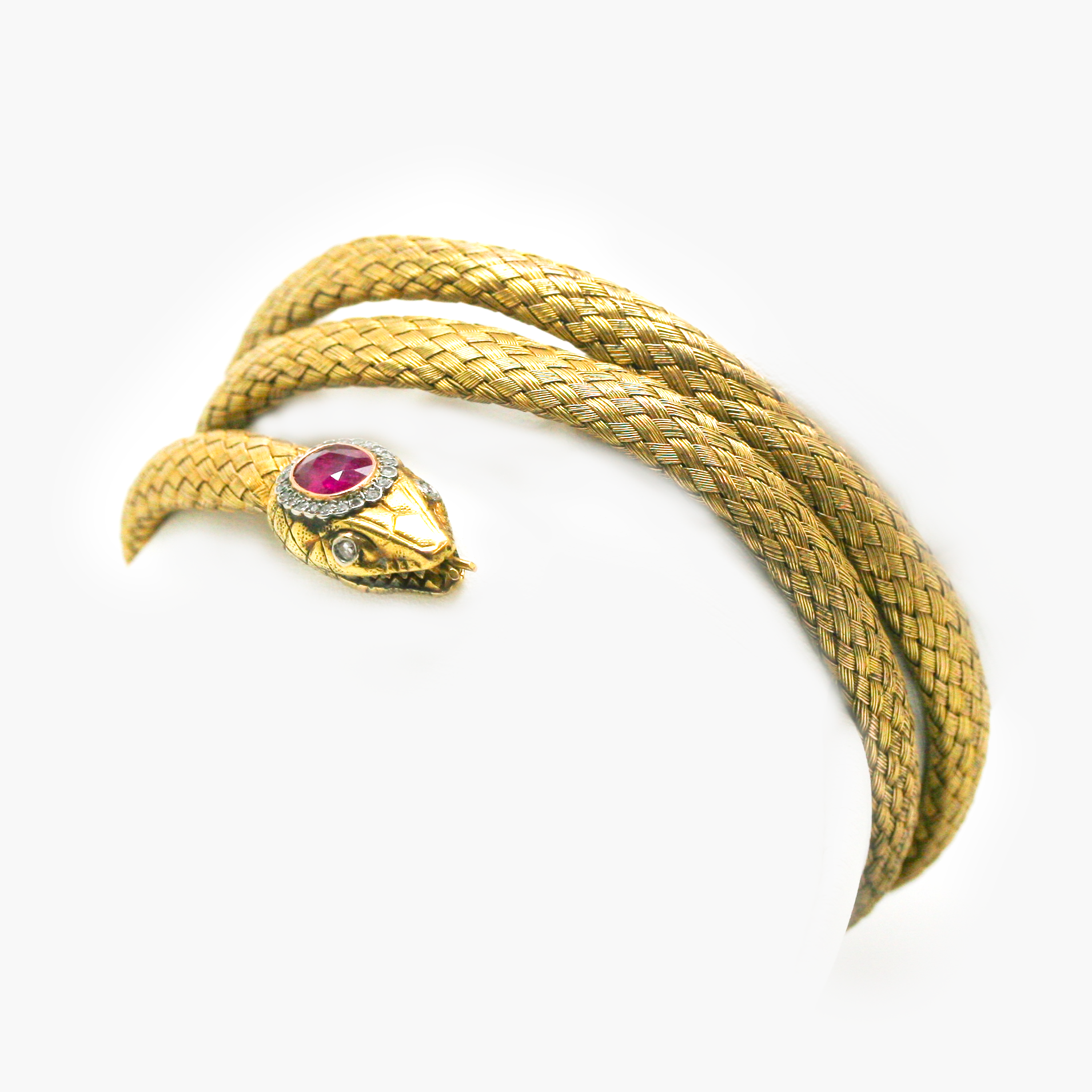 14 Carat Yellow Gold Ruby Diamond Serpent Bangle Jordans Jewellers