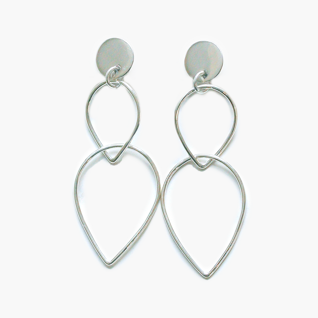 NEW Silver Double Pear Link Drop Earrings