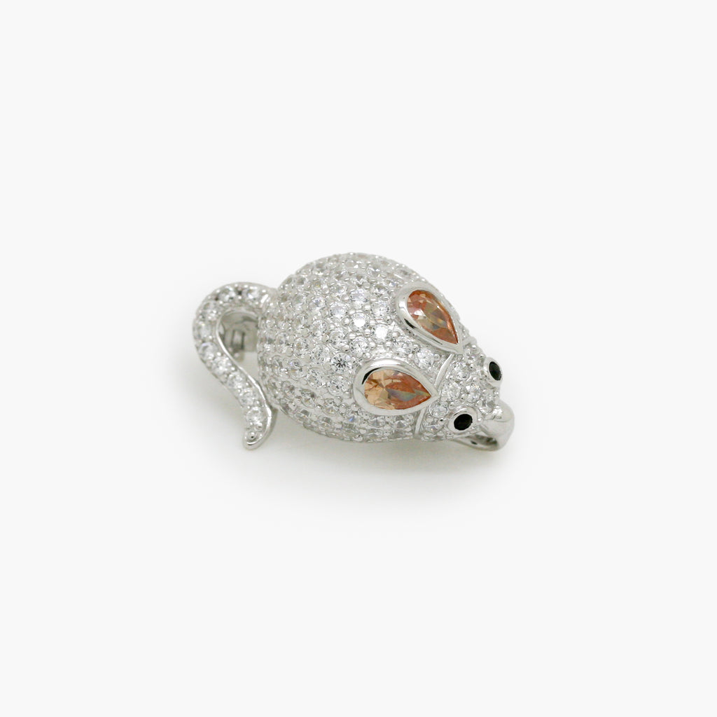 silver cz mouse brooch