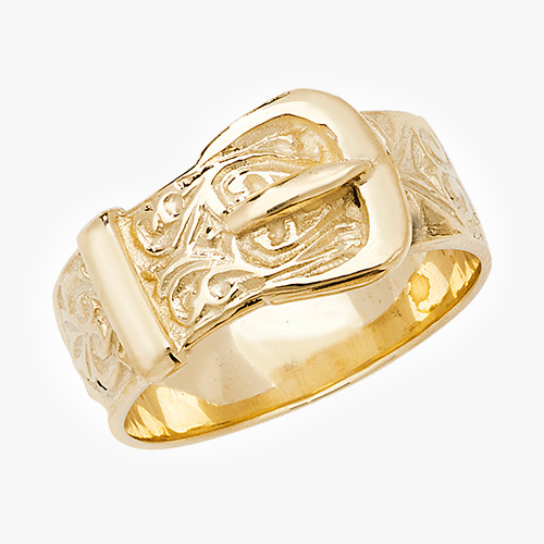 Men's 9 Carat Gold Engraved Buckle Ring