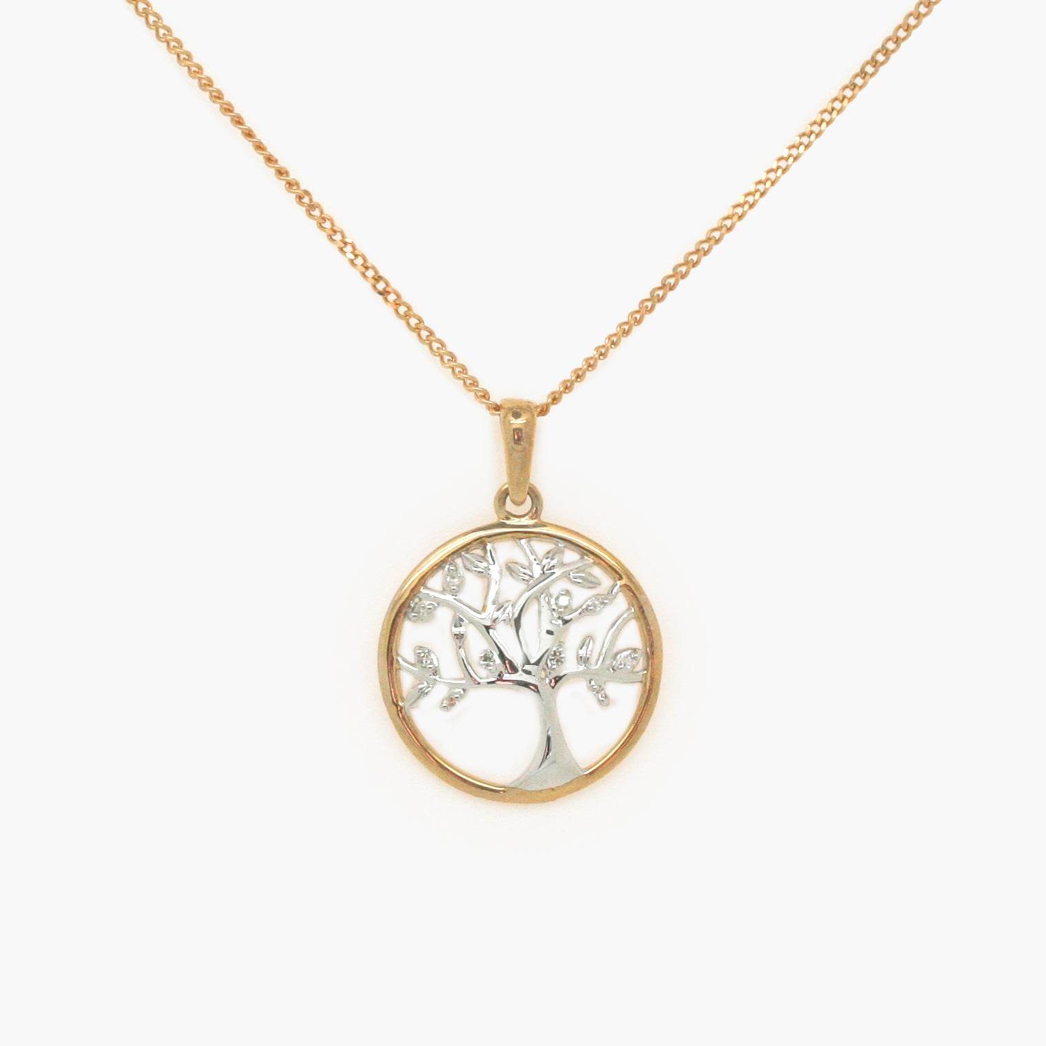NEW 9 Carat Yellow Gold Diamond set Tree of Life Pendant Necklace - Jordans Jewellers