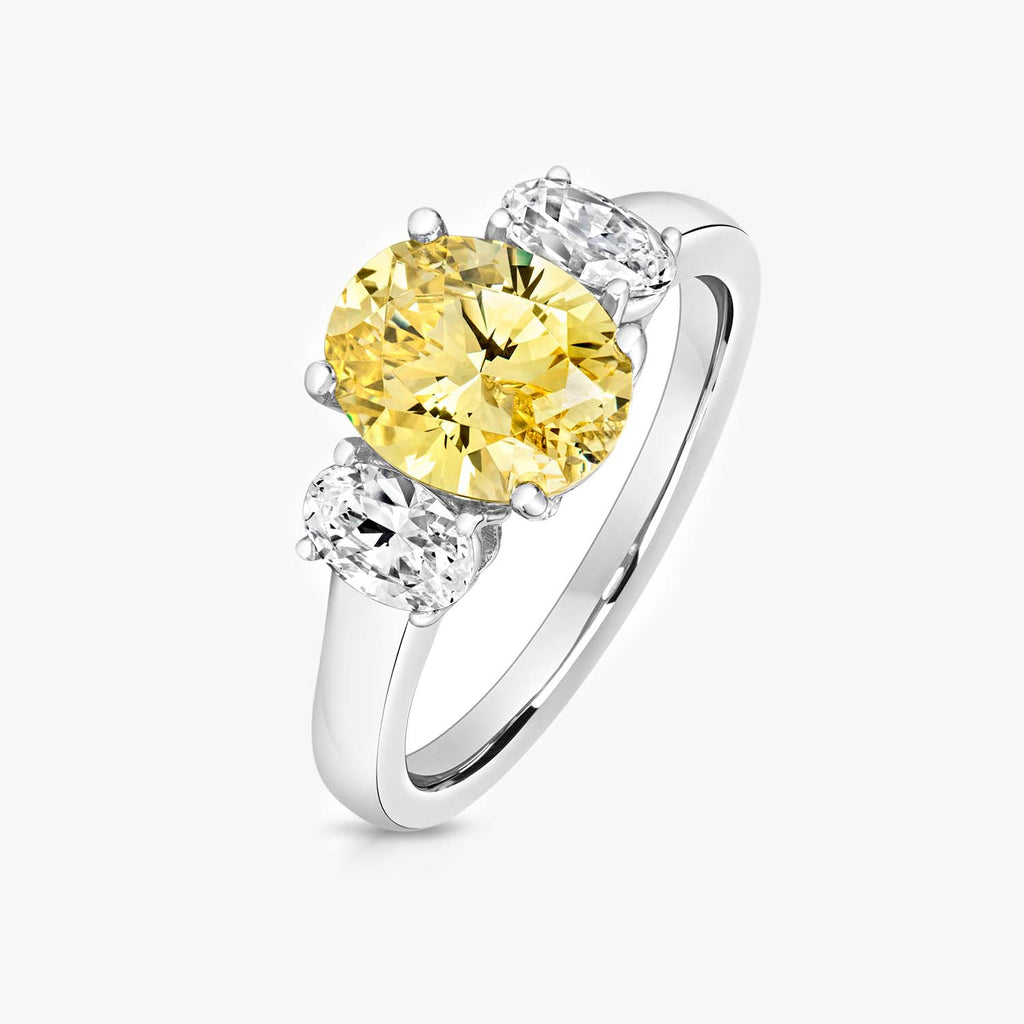 NEW Three Stone Yellow & White Oval Ring