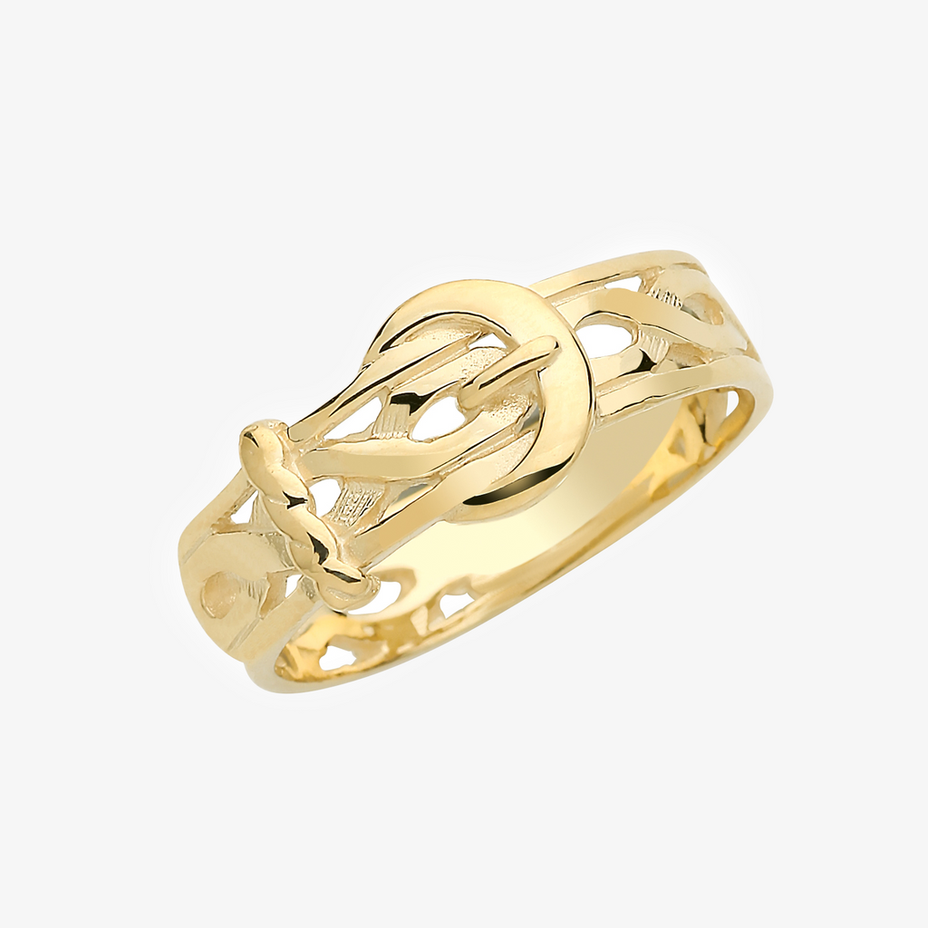 Men's 9 Carat Yellow Gold Engraved Buckle Ring