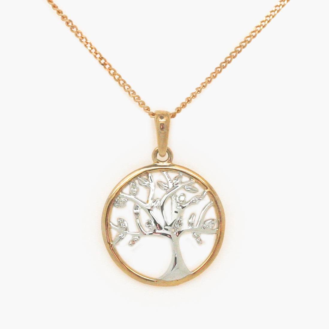 NEW 9 Carat Yellow Gold Diamond set Tree of Life Pendant Necklace - Jordans Jewellers