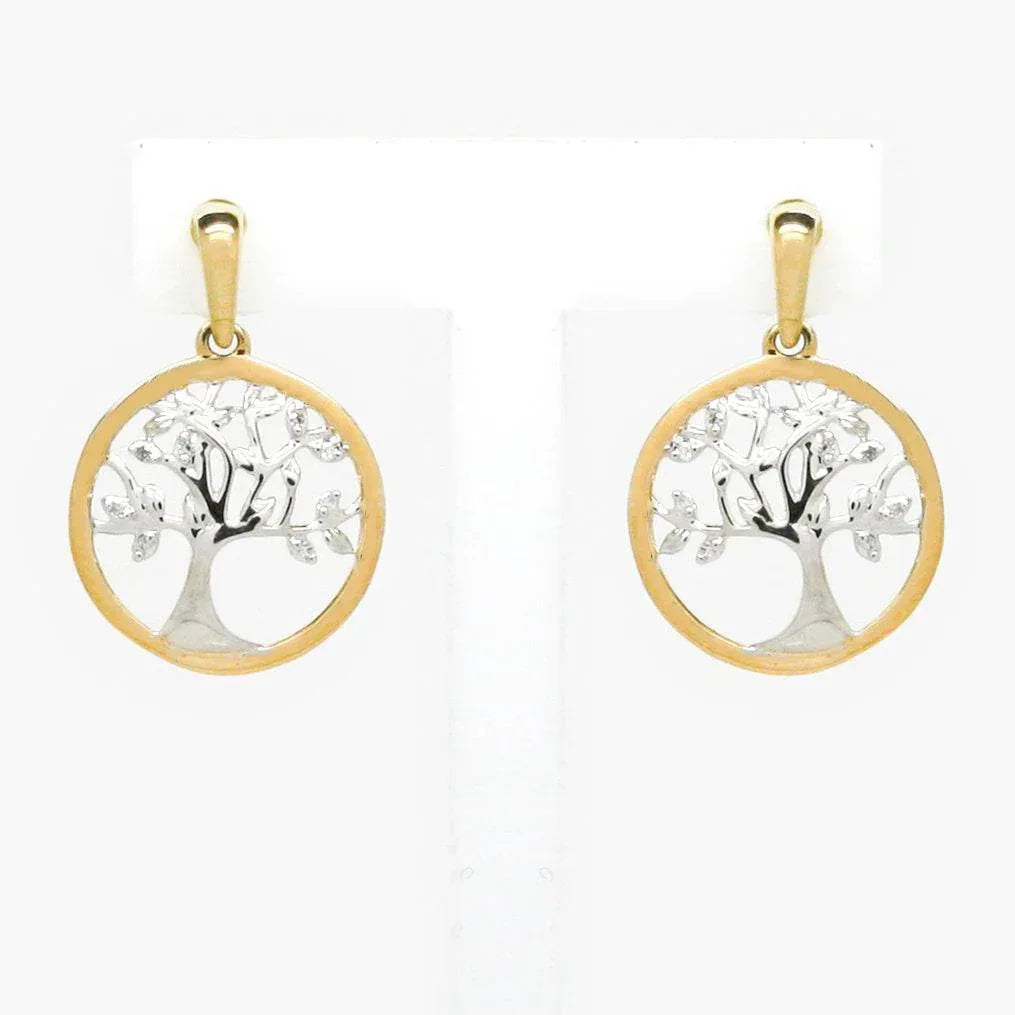 NEW 9 Carat Yellow Gold Tree of Life Diamond Earrings - Jordans Jewellers
