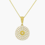 NEW 9ct Yellow Gold Round Pendant filled with White CZs - Jordans Jewellers