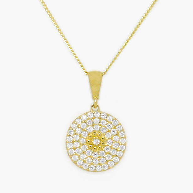 NEW 9ct Yellow Gold Round Pendant filled with White CZs