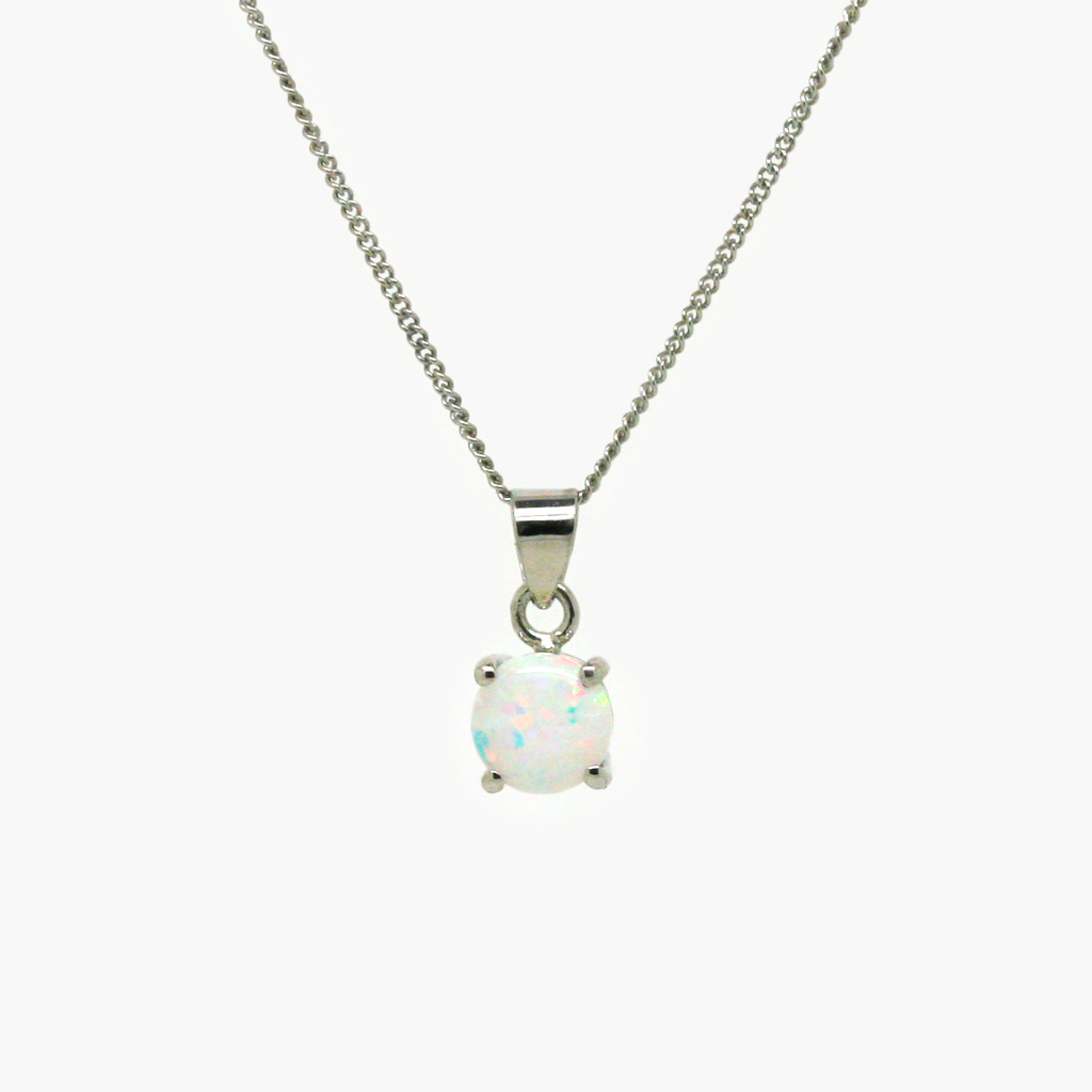 NEW Silver White Created Opal Necklace