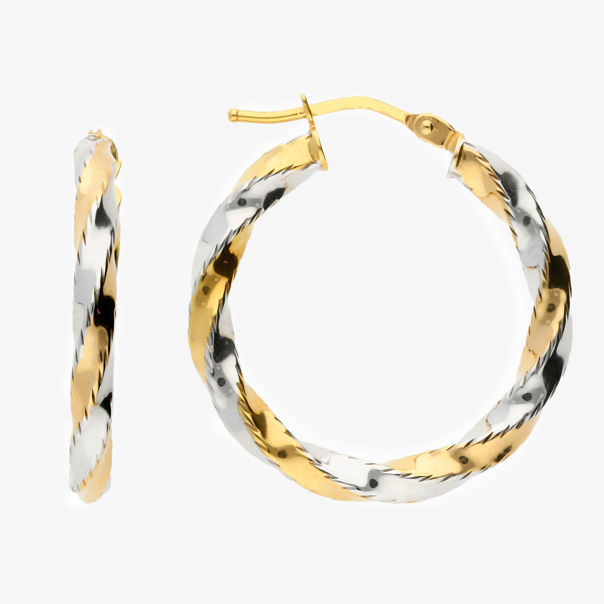 Pre Owned 9 Carat White Yellow Gold Twist Hoop Earrings