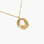9ct Yellow Gold Open Weave Organic Circle Pendant Necklace