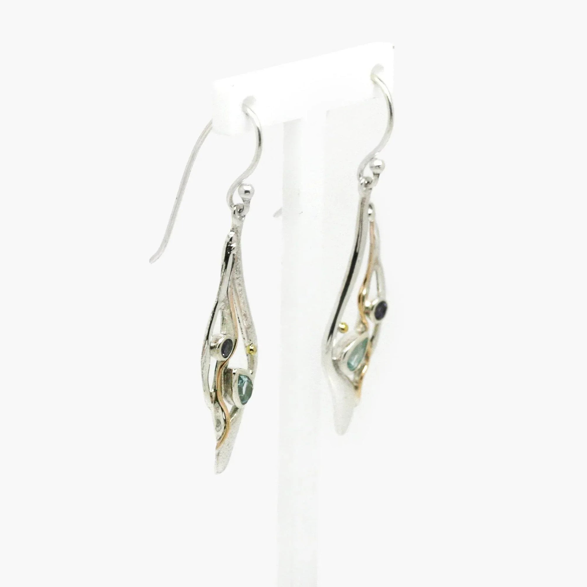 Silver Blue Topaz and Iolite Abstract Drop Earrings - Jordans Jewellers