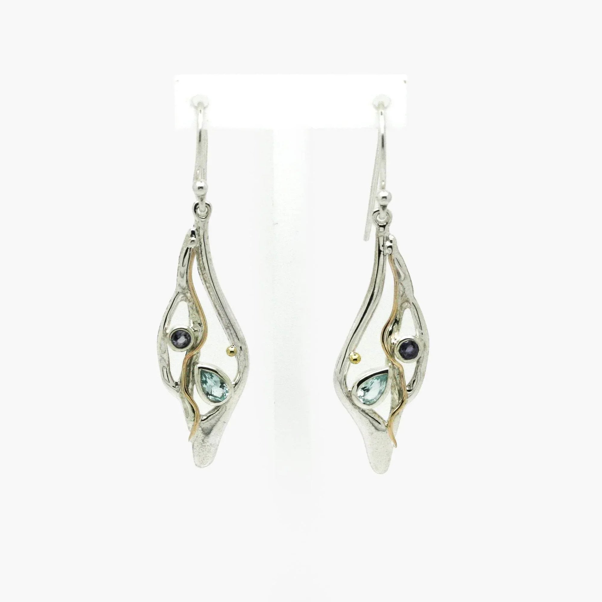 Silver Blue Topaz and Iolite Abstract Drop Earrings - Jordans Jewellers