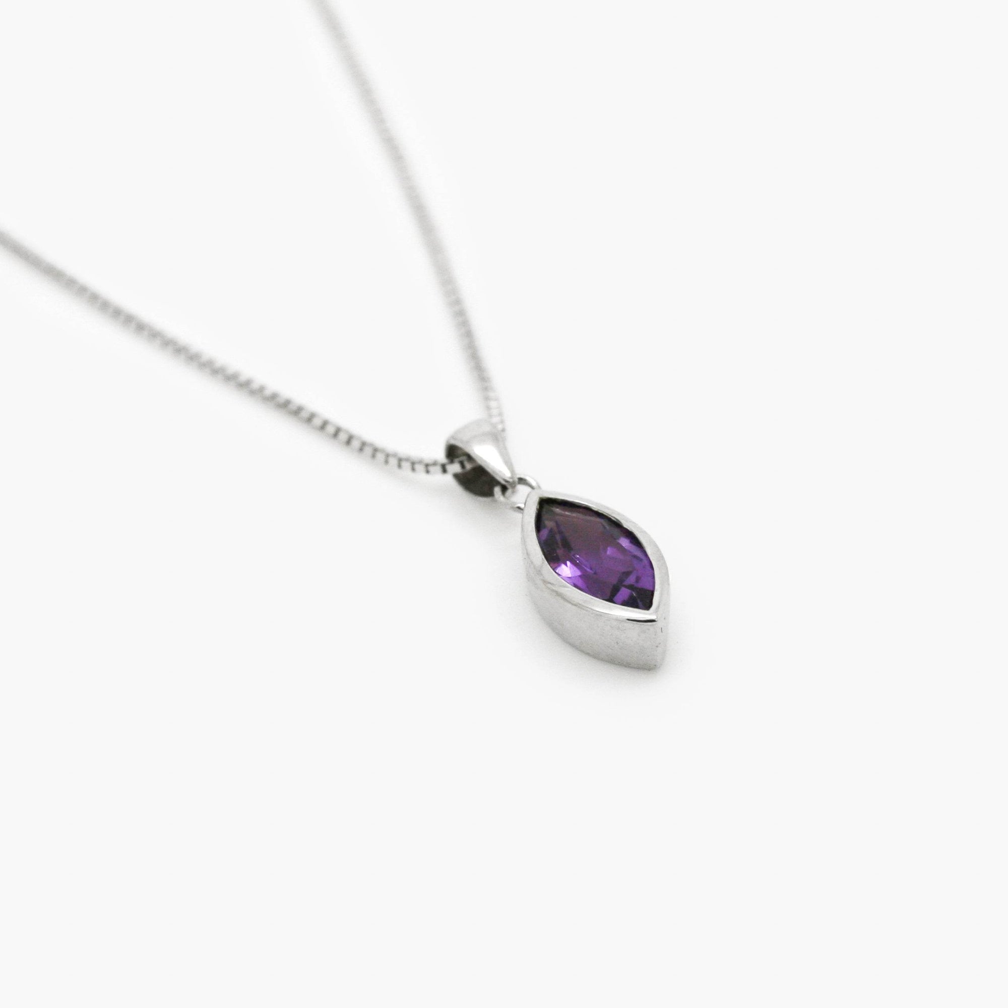 Marquise Amethyst Pendant Necklace in 9ct White Gold - Jordans Jewellers