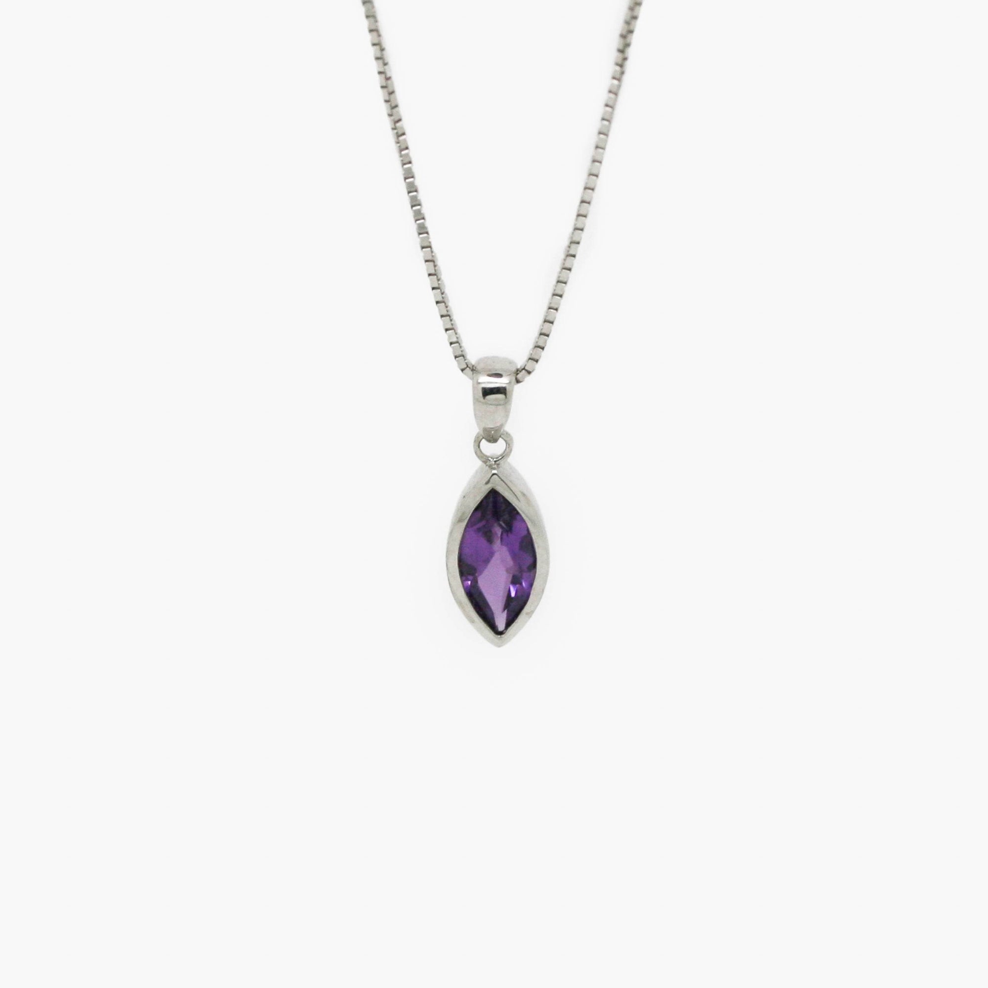 Marquise Amethyst Pendant Necklace in 9ct White Gold - Jordans Jewellers