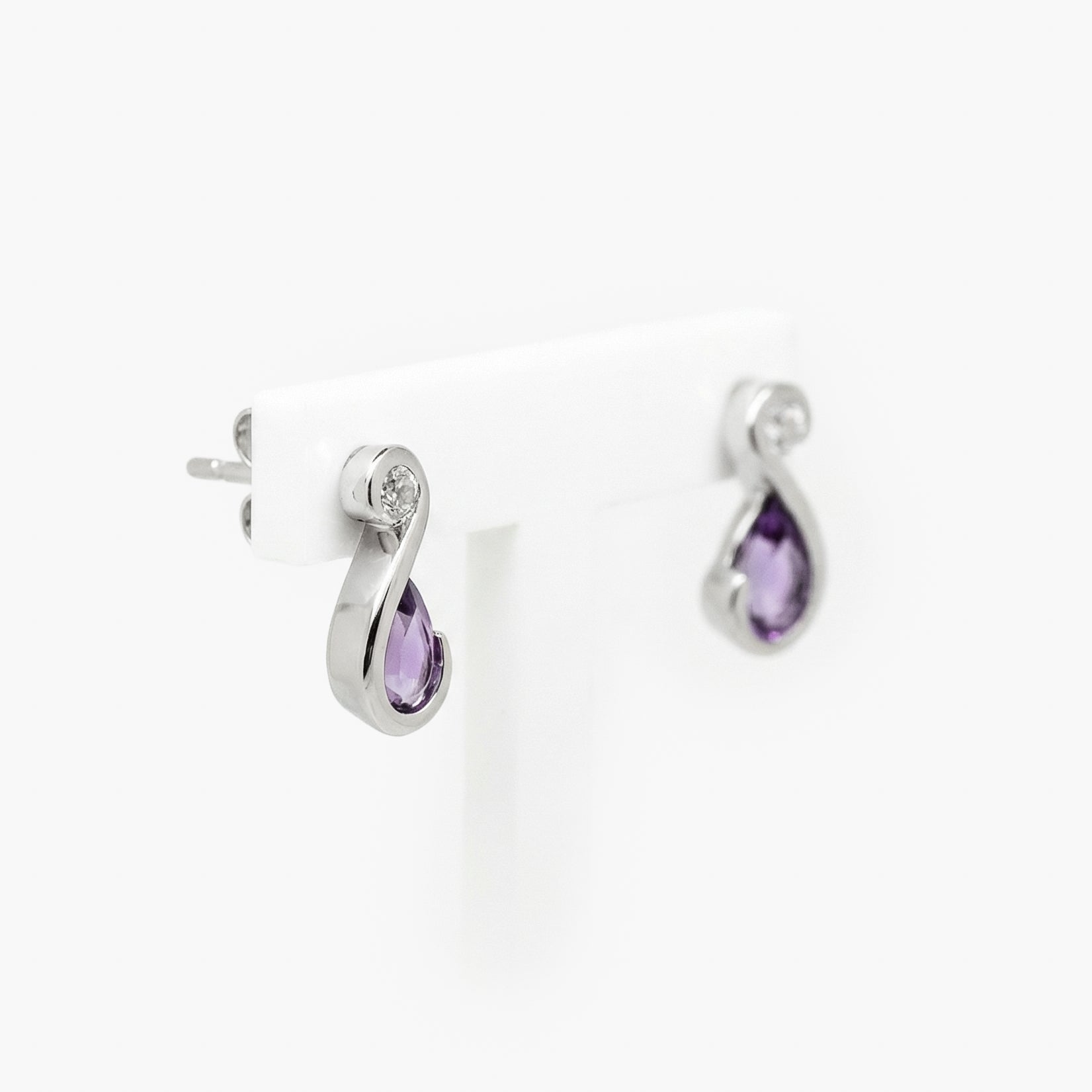 Silver Amethyst and Cubic Zirconia Drop Earrings