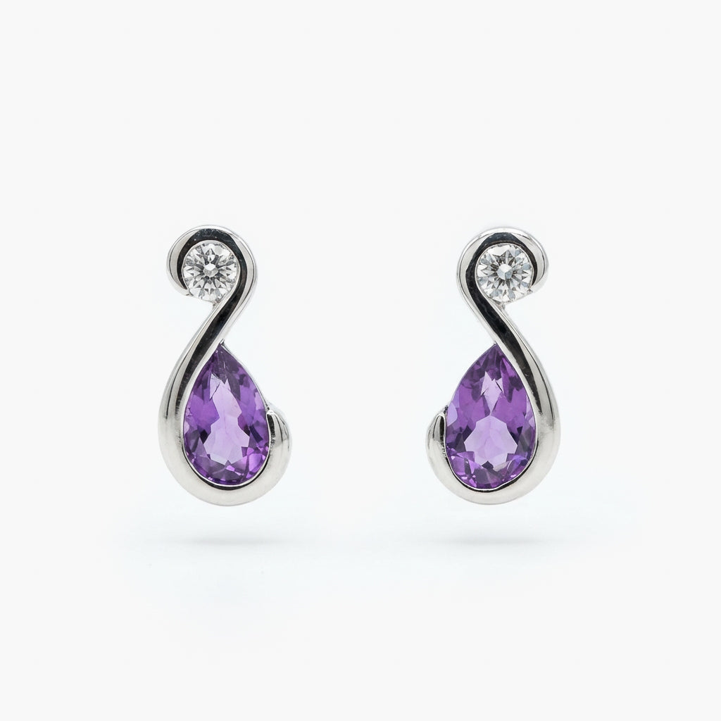 Silver Amethyst and Cubic Zirconia Drop Earrings