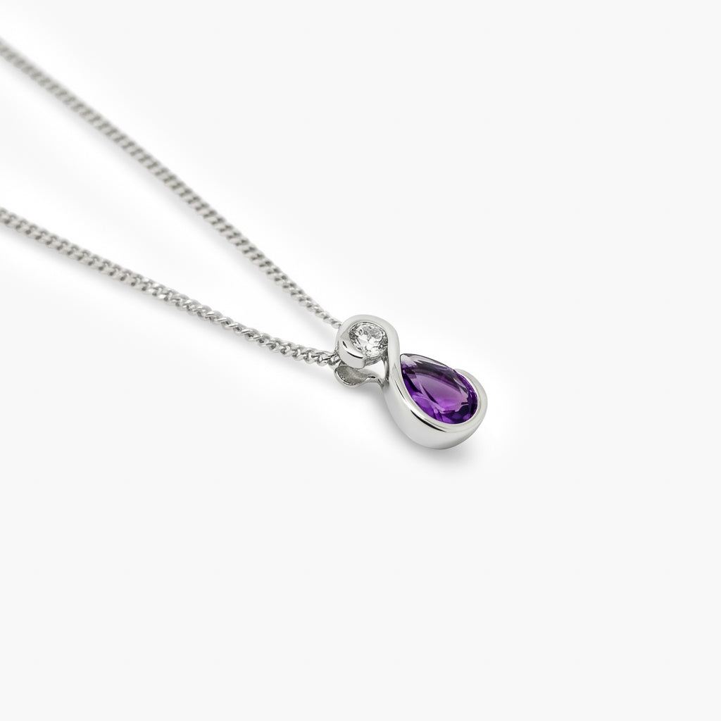 Silver Amethyst & Cubic Zirconia Twist Pendant Necklace