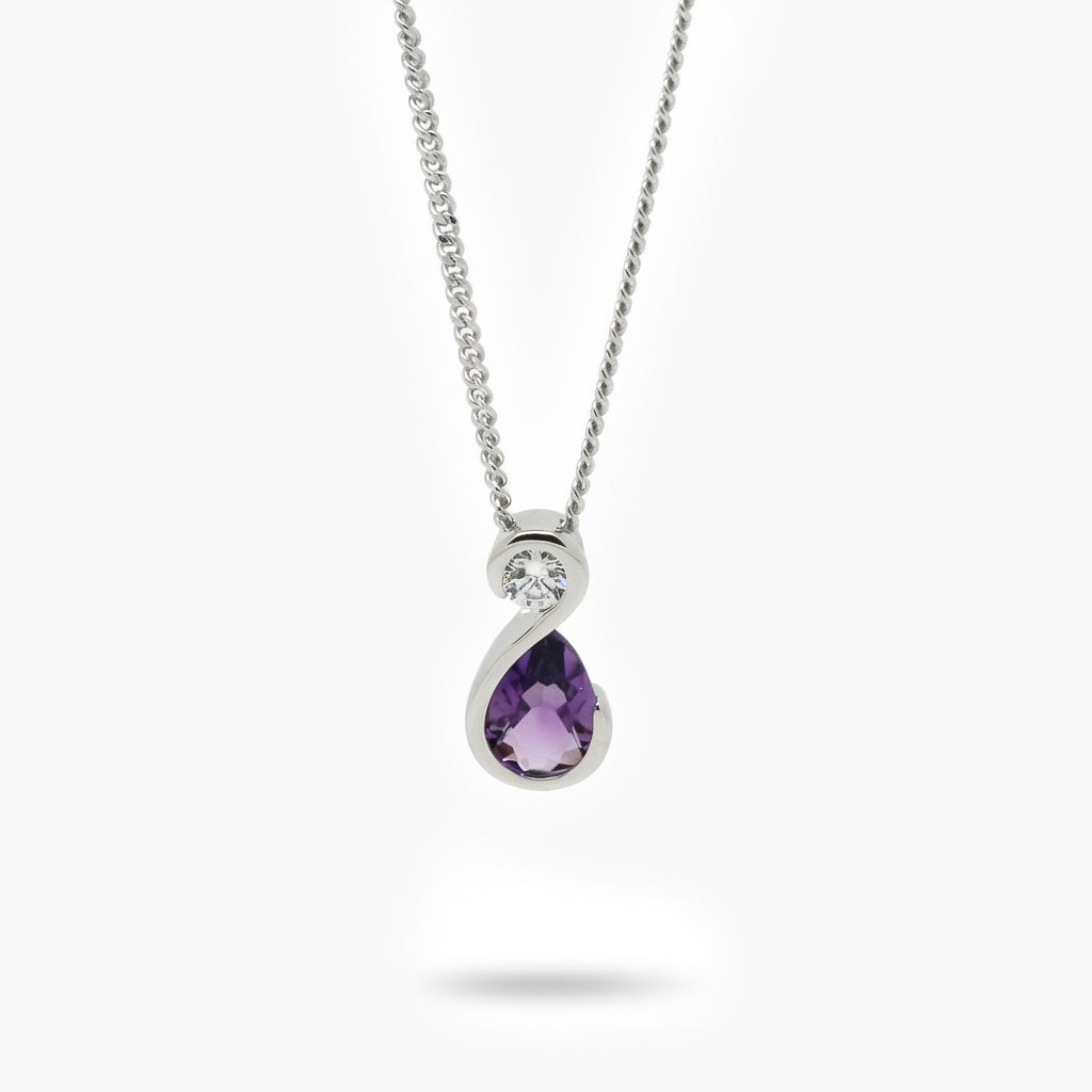 Silver Amethyst & Cubic Zirconia Twist Pendant Necklace