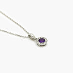 Amethyst & Diamond Halo Pendant Necklace - Jordans Jewellers