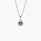 Amethyst & Diamond Halo Pendant Necklace - Jordans Jewellers