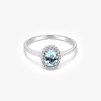 9ct White Gold Oval Aquamarine & Diamond Cluster Ring