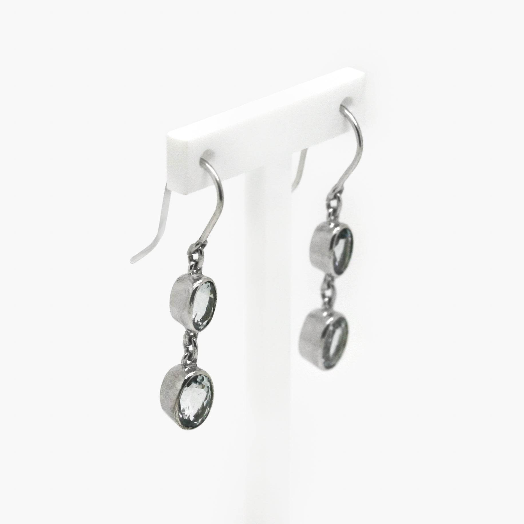 9ct White Gold Aquamarine Double Drop Earrings - Jordans Jewellers