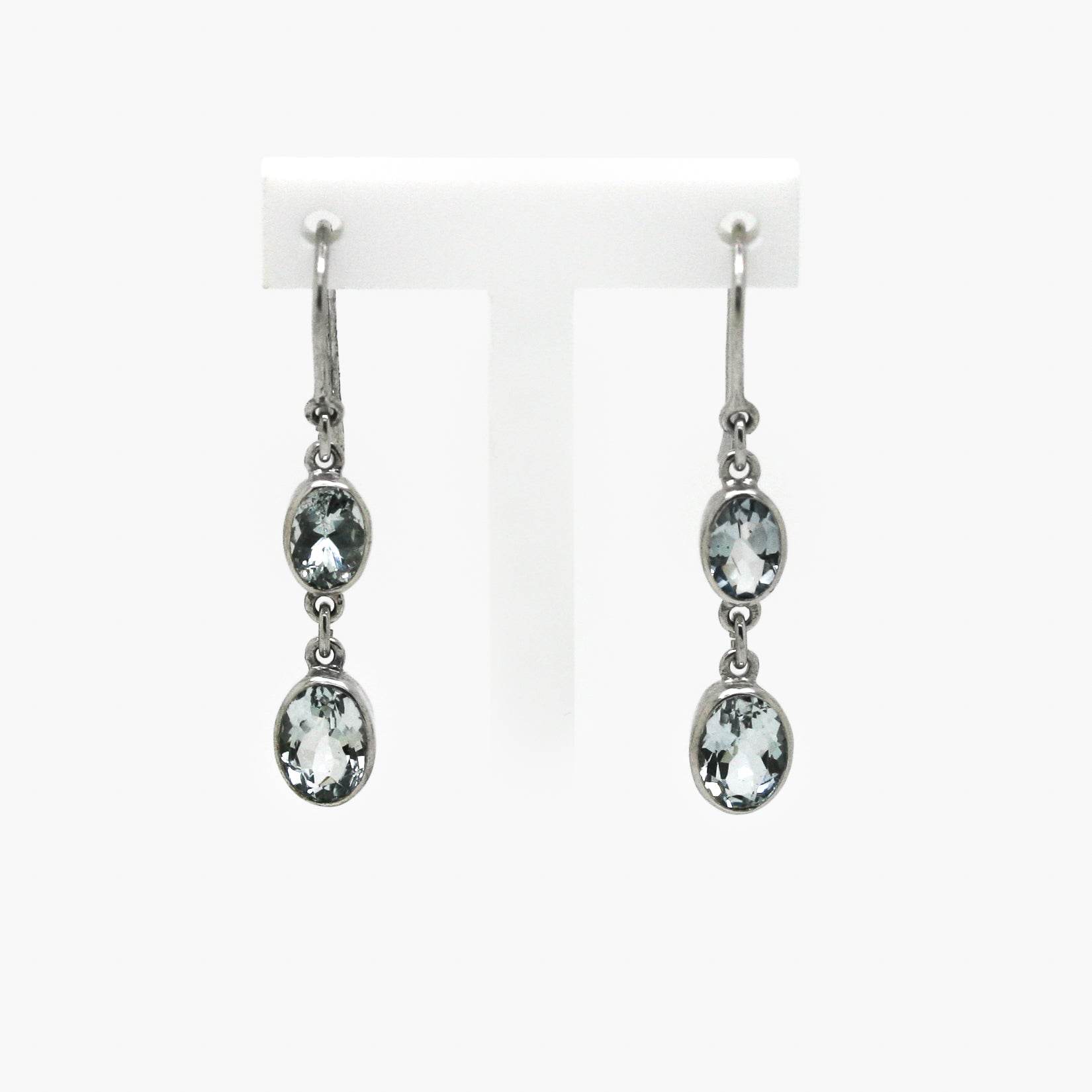 9ct White Gold Aquamarine Double Drop Earrings - Jordans Jewellers