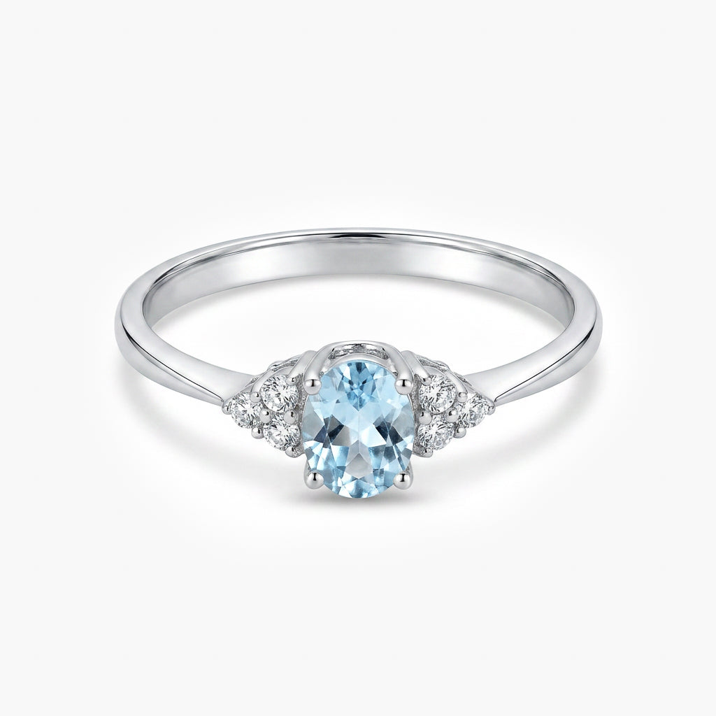 9ct White Gold Aquamarine and Diamond Ring