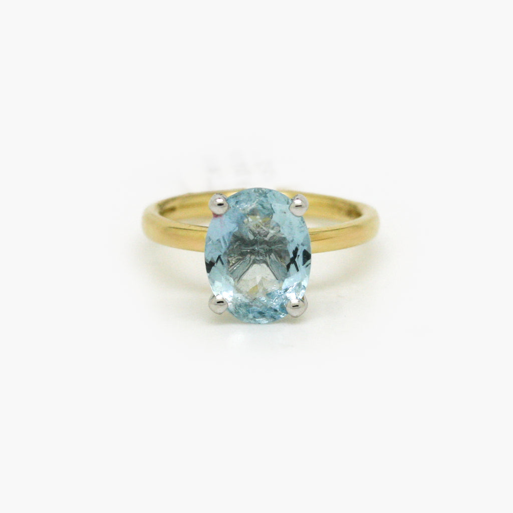 Aquamarine Solitaire Ring 9ct White And Yellow Gold