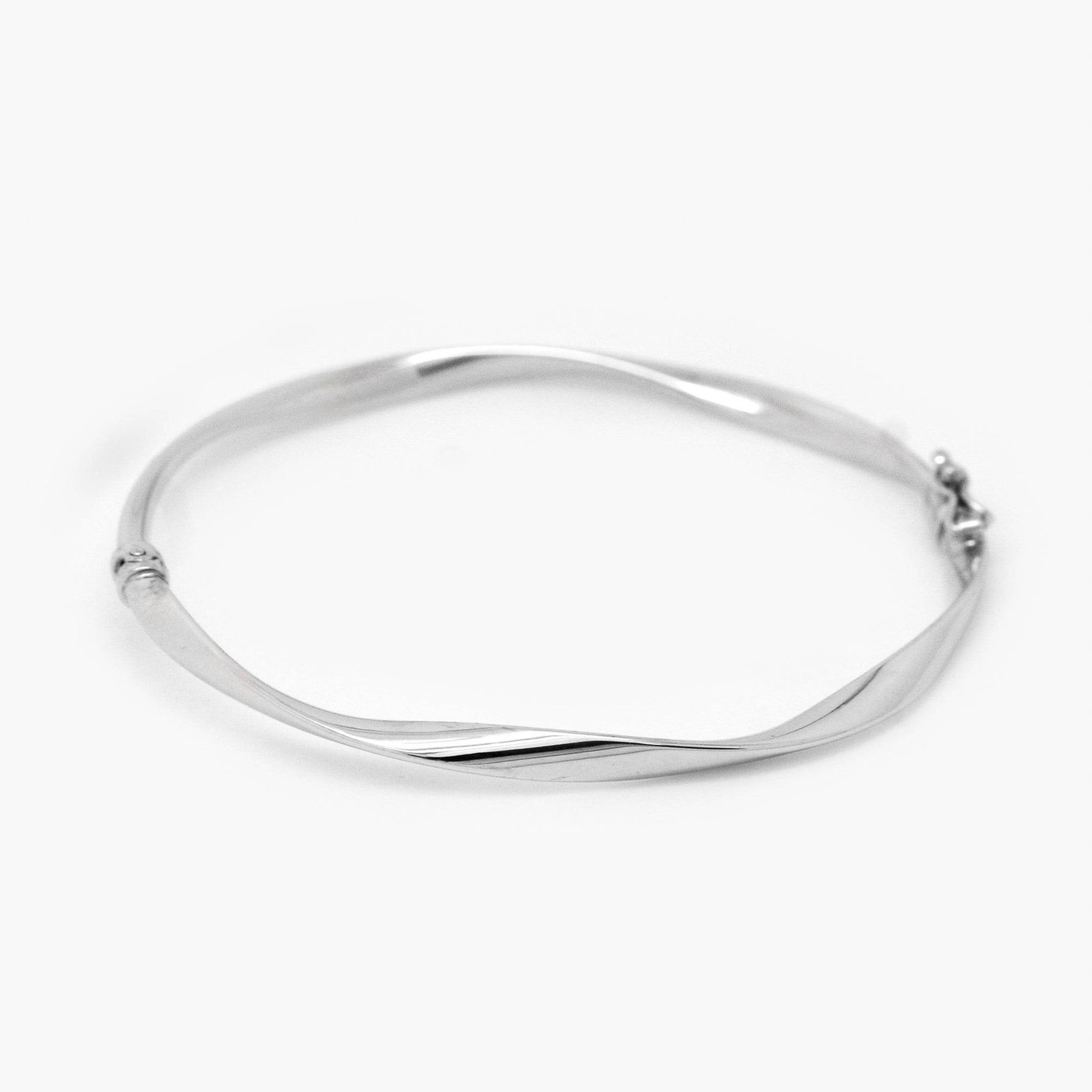 9ct White Gold Twist Hinged Bangle